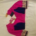 Designer Saree Blouse in Pink Georgette Blue Velvet #5904
